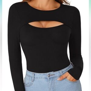 Women's Long Sleeve Top Cut Out Front Top